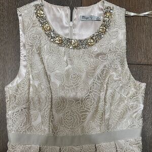 Eliza J Ivory Lace Dress with Embellished Neckline
